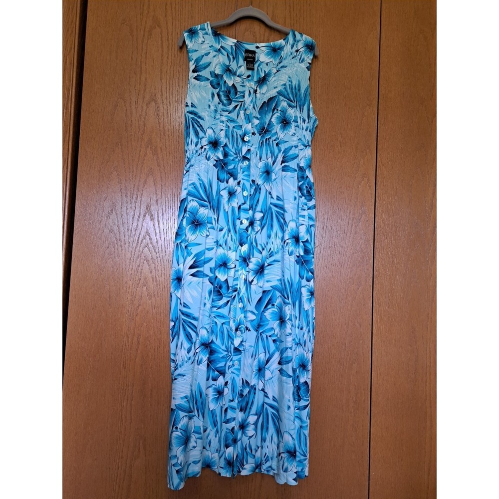 VTG Erika Women's Rayon Floral Sleeveless Button-Up Maxi Dress Elastic Top L